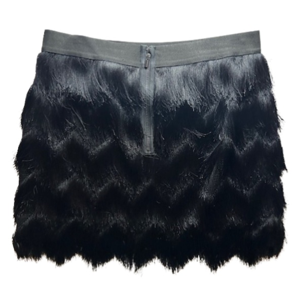 BCBG Max Azria Black Tiered Fringe Mini Skirt Medium Holiday Party - Picture 2 of 3